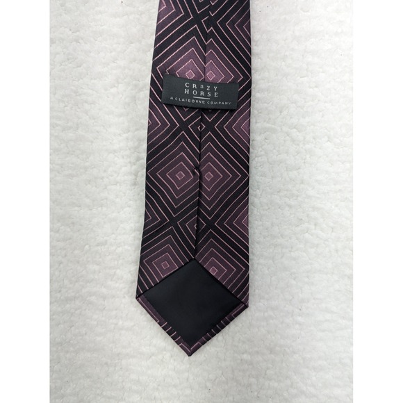 Crazy Horse Other - Crazy Horse Silk Necktie Purple Black Geometric Diamond Pattern Men's Tie 58"